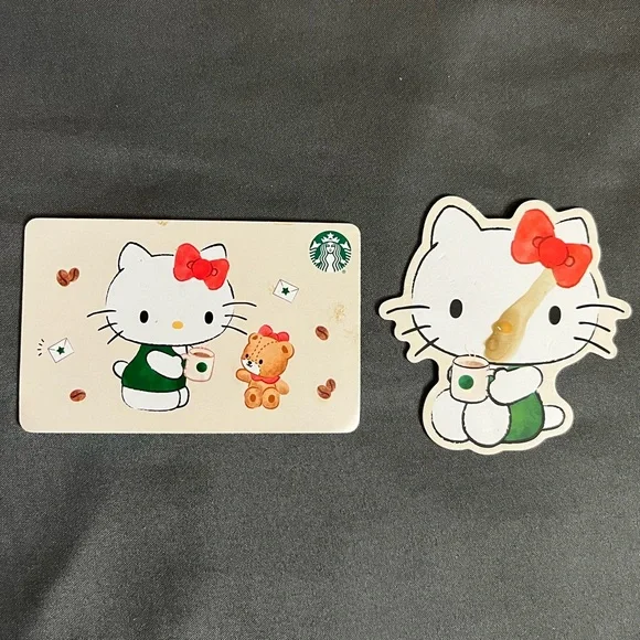 Hello Kitty Starbucks Card + 2 Set - White & Red - Picture 1 of 2